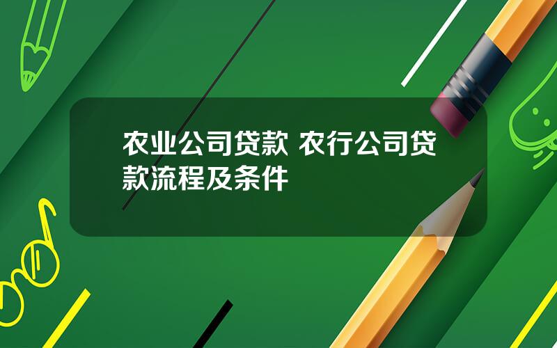 农业公司贷款 农行公司贷款流程及条件